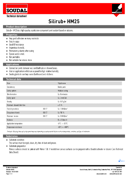 Silirub+ HM25 Technical Data Sheet (TDS)