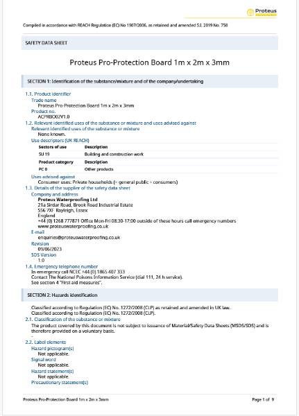 Safety Data Sheet - Pro-Protection Board
