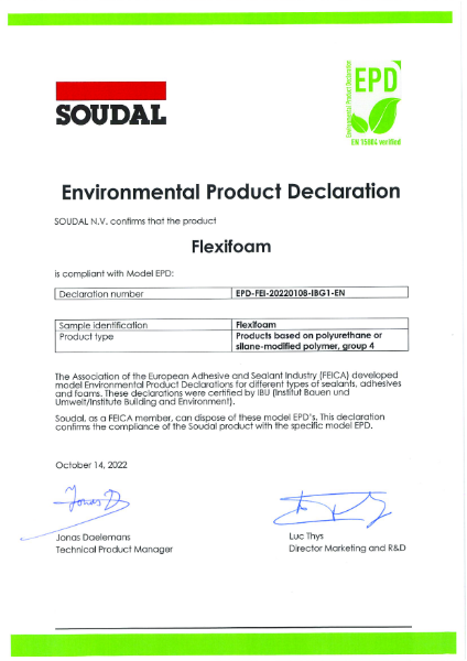 Environmental Product Declaration - Soudafoam Window & Door SWS