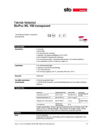 StoPox WL 150 Transparent Teknisdatablad