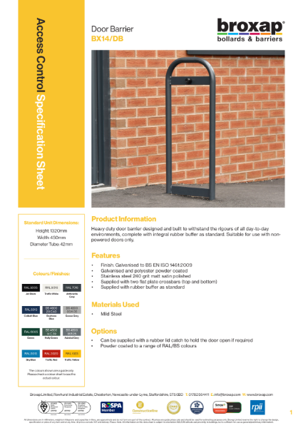 Door Barrier Specification Sheet