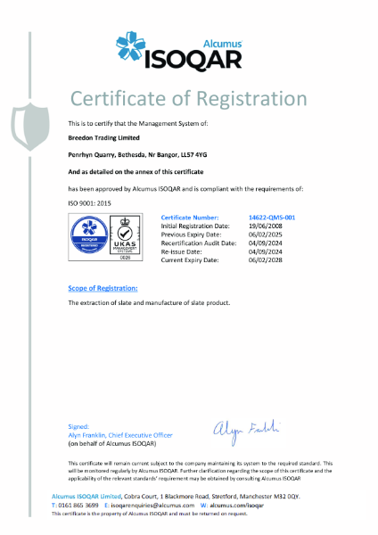 ISO 9001: 2015 Penrhyn Quarry