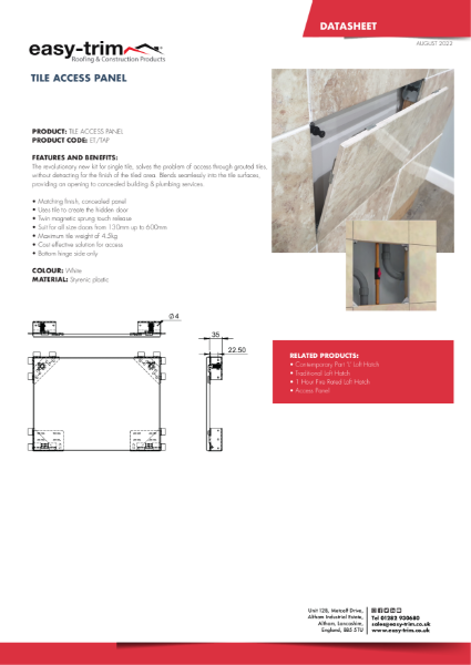 Tile Access Panel Datasheet