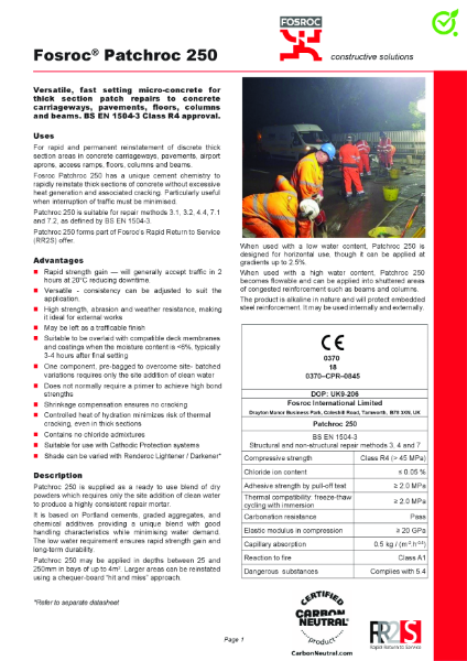 Patchroc 250 Product Data Sheet