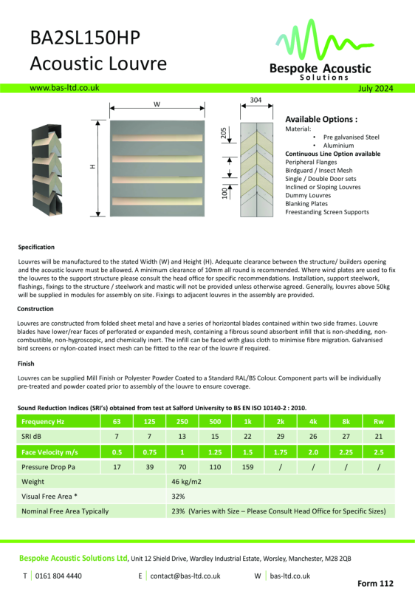 BA2SL150HP - Acoustic Louvre