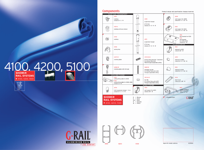 G-Rail shower rail systems - 4100, 4200, 5100