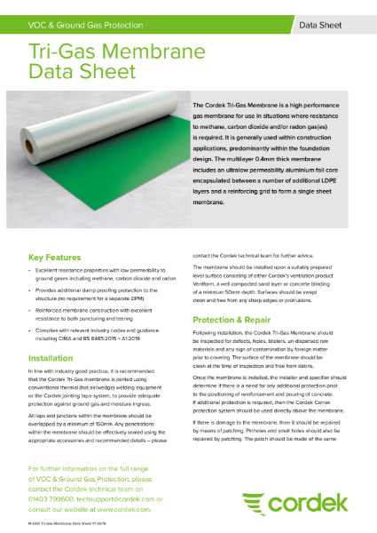 Cordek Tri-Gas Membrane Data Sheet