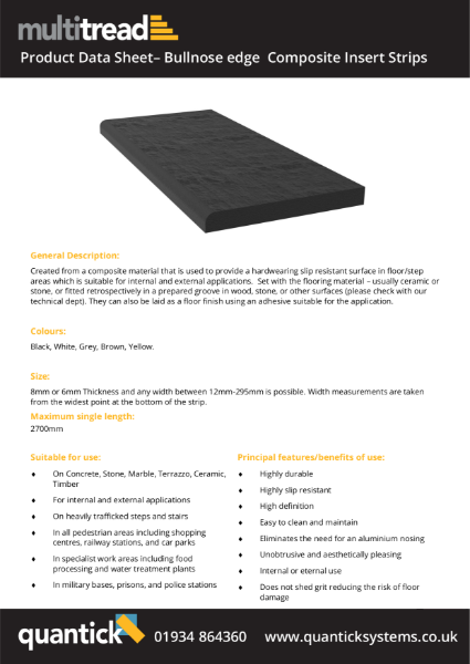 Bullnose Composite Anti Slip Stair Insert Product Data Sheet