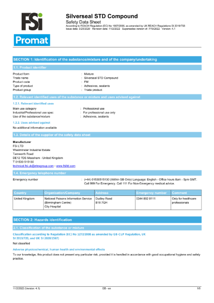 SDS012 - V4.1 - Silverseal STD Compound - GB