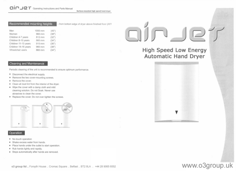 Aertek AirJet - Operating Instructions and Parts Manual