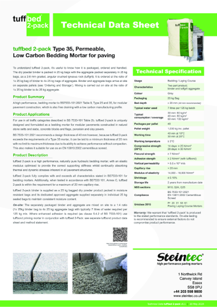 Technical Data Sheet - tuffbed 2-pack Type35 bedding mortar high performance and permeable