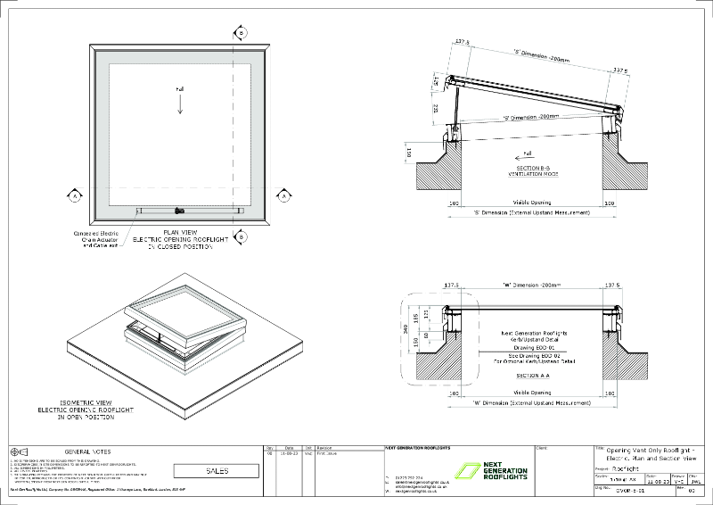 Opening Vent Only Rooflight - Electric