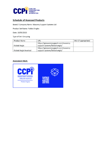 IG Masonry Support Folded Angle CCPI Certificate