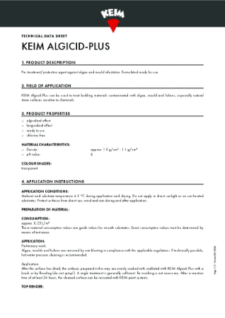 Keim Algicid-Plus Technical Data Sheet