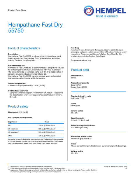 Hempathane Fast Dry 55750 - Polyurethane Topcoat