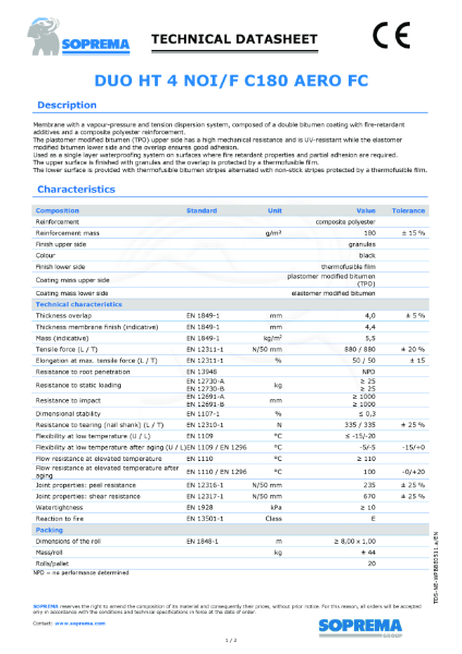 DUO HT 4 NOI/F C180 AERO FC - Technical Data Sheets