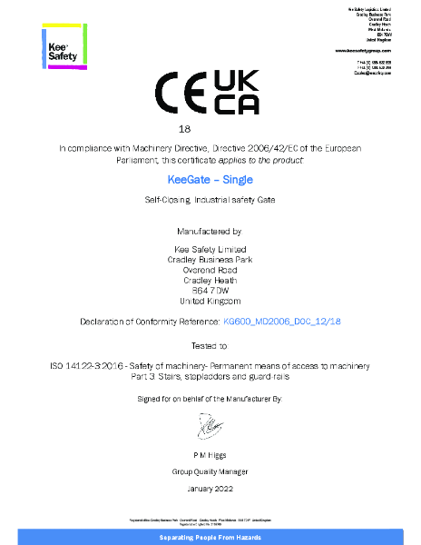 CE/ UKCA Certificate - Kee Gate® Single