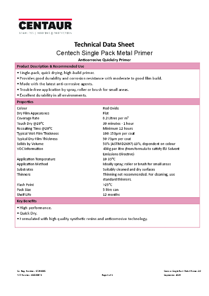 Centech Single Pack Metal Primer TDS