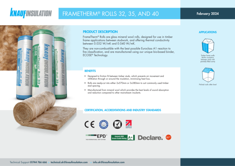 Knauf Insulation FrameTherm® Rolls - Product Datasheet