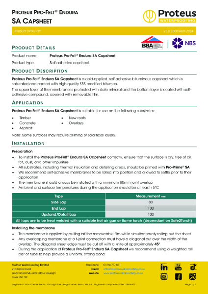 Product Data Sheet - Proteus Pro-Felt® Endura SA Capsheet