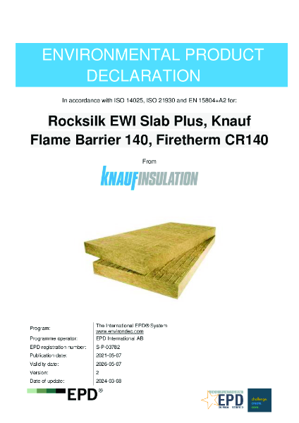 Knauf Insulation Rocksilk® EWI Slab Plus EPD S-P-03782
