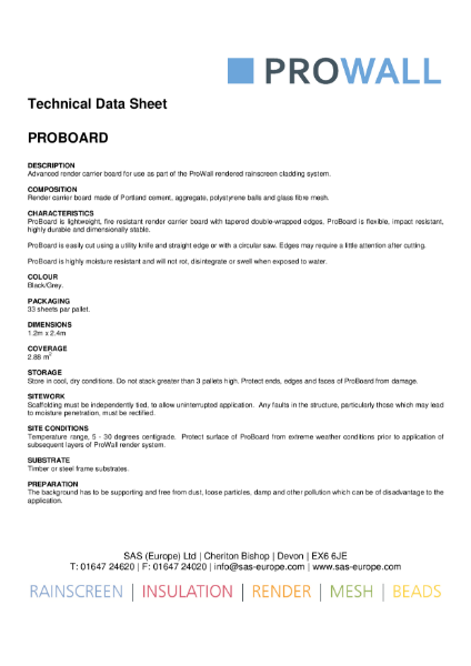 Rendered rainscreen cladding technical data