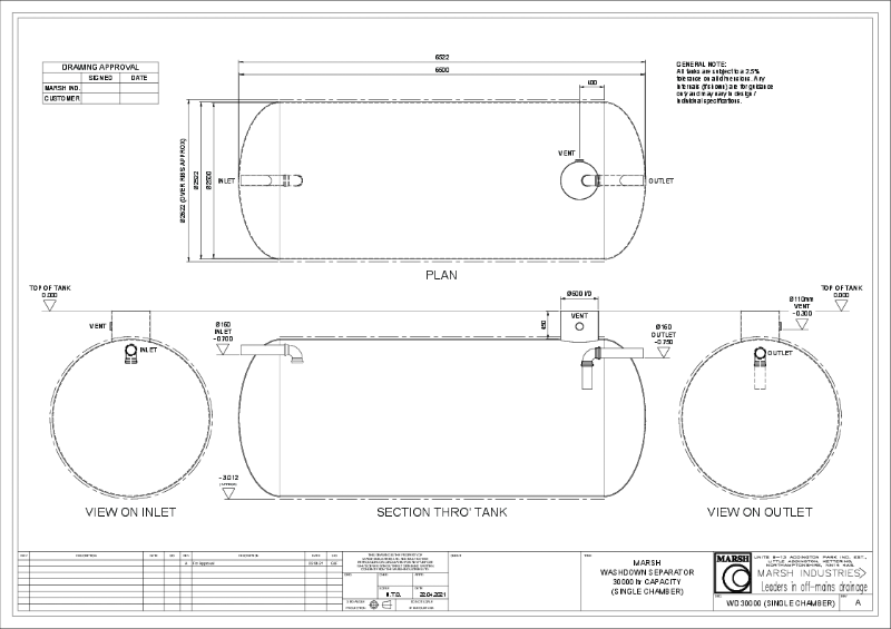 WASH DOWN - 30000L - SINGLE CHAMBER - BRIDGEWATER TANK (2.5m dia x 6.5m lg)