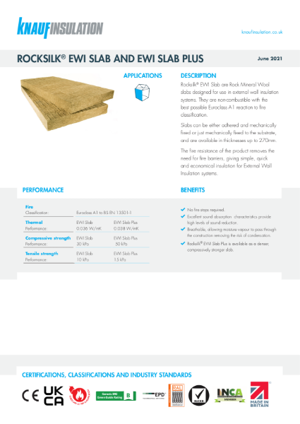 Knauf Insulation Rocksilk® EWI Slab - Product Datasheet