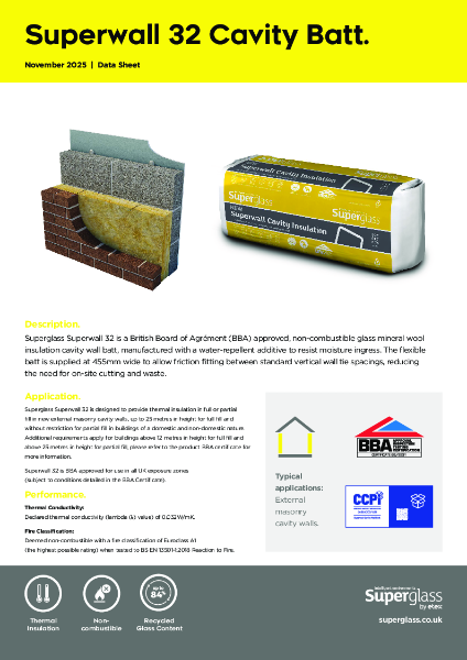 Superglass Superwall 32 Cavity Batt - Datasheet
