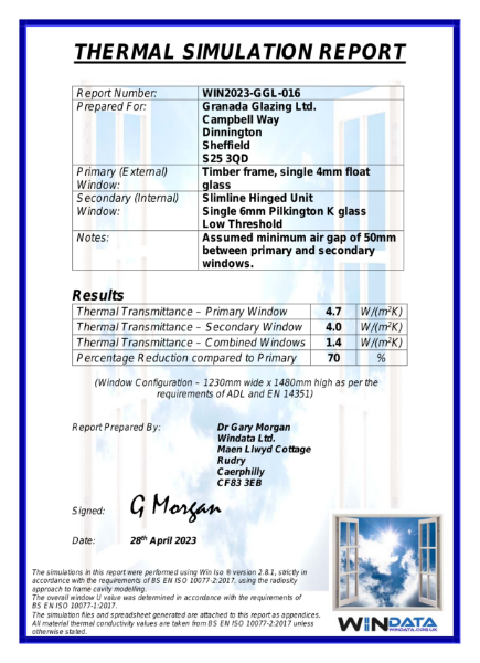 Slimline Hinged Unit Low Threshold - Thermal Simulation Report