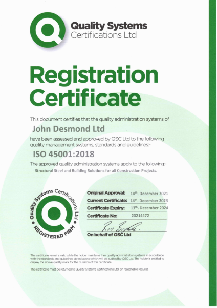 John Desmond Ltd - ISO 45001 - Certificate - 2023-2024