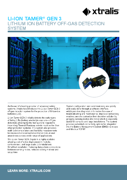 XTRALIS Li-Ion Tamer Gen3, Lithium off Gas Detection Product Brochure