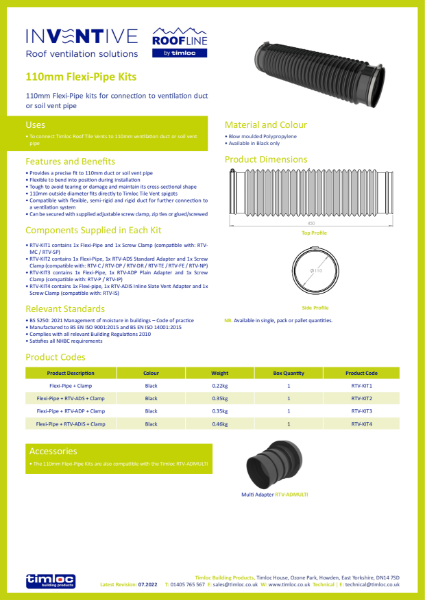 110mm Flexi-Pipe Kits Datasheet