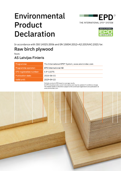 Environmental Product Declaration (EPD) Riga Wood raw birch plywood
