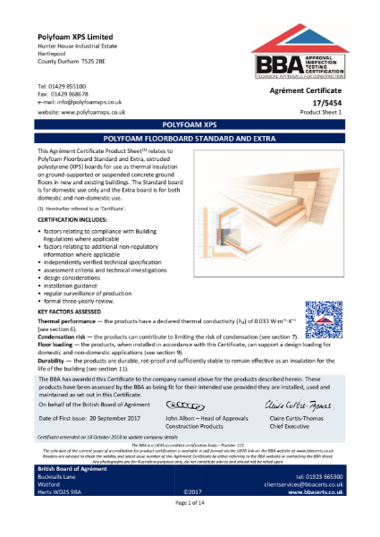 Polyfoam Floorboard BBA Certificate