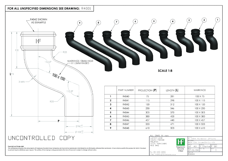 100mm Rainwater Offsets Drawing