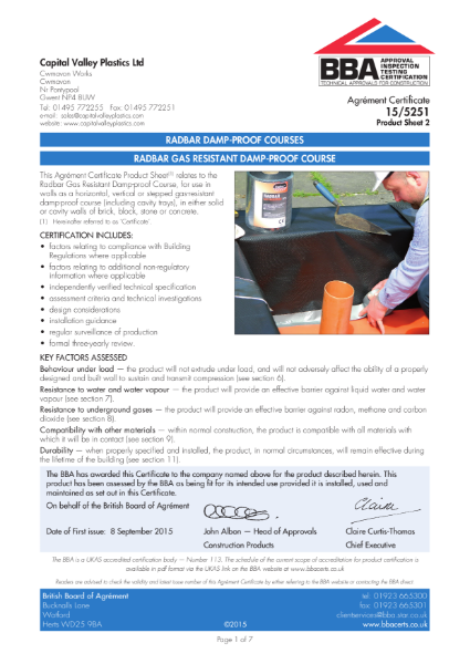 Radbar Gas Resistant DPC BBA Certificate