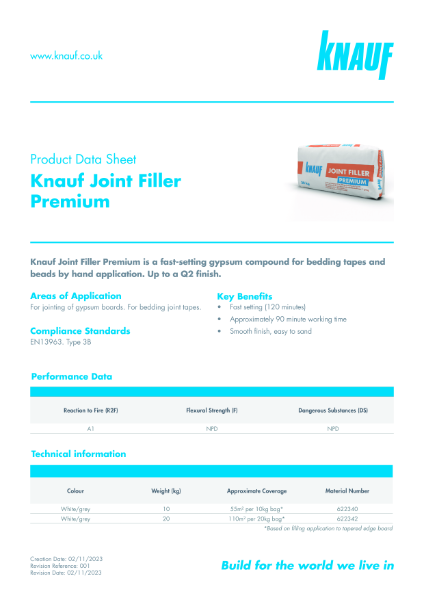 Knauf Joint Filler Premium Data Sheet