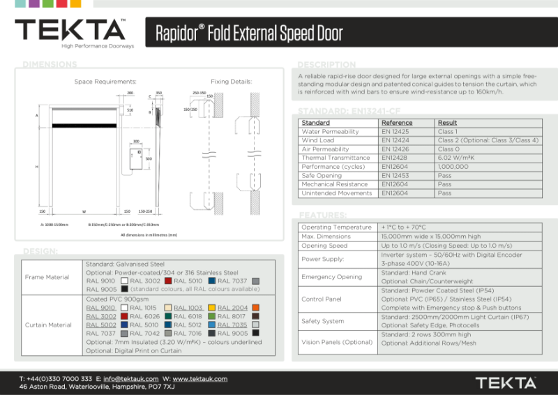 Rapidor Fold -  Speed Door - Datasheet