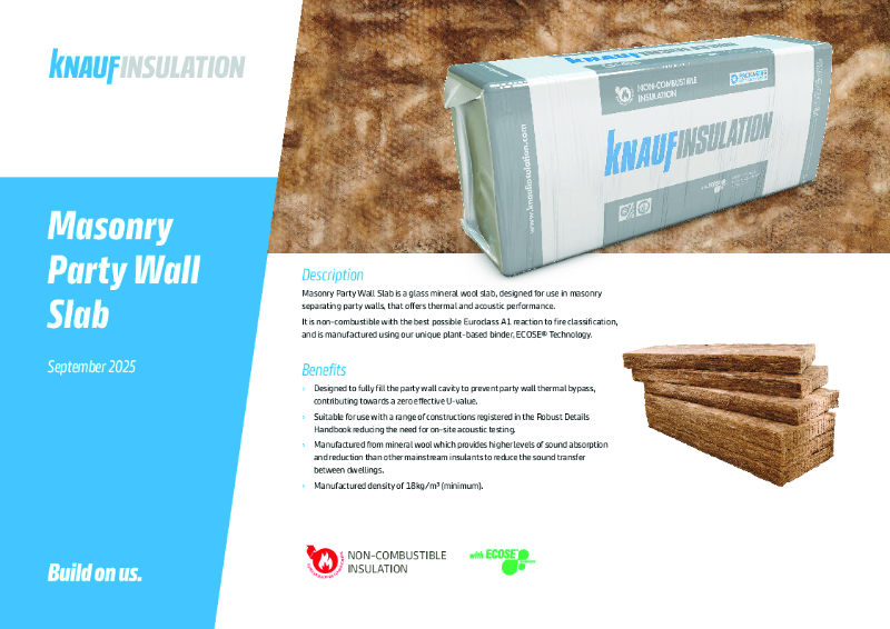 Knauf Insulation Masonry Party Wall Slab - Product Datasheet