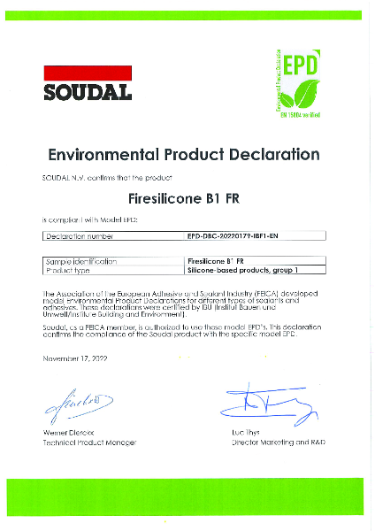 Environmental Product Declaration - Firesilicone B1 F