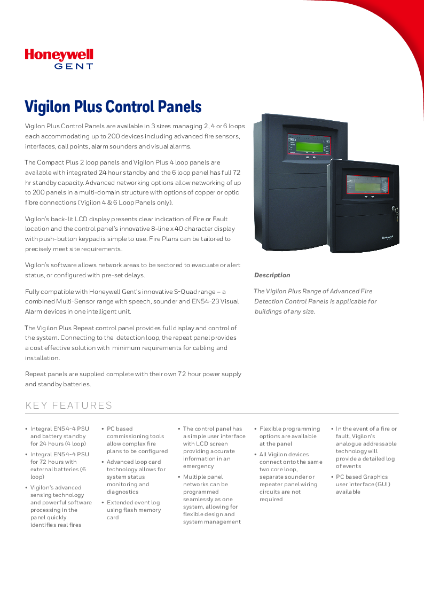 Honeywell Gent Vigilon Plus Control Panels