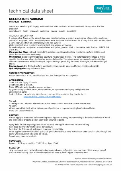 Decorators Varnish Technical Data Sheet