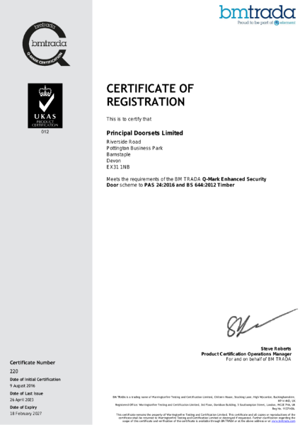 Q-Mark Enhanced Security Door PAS 24:2016 and BS 644:2012 Timber