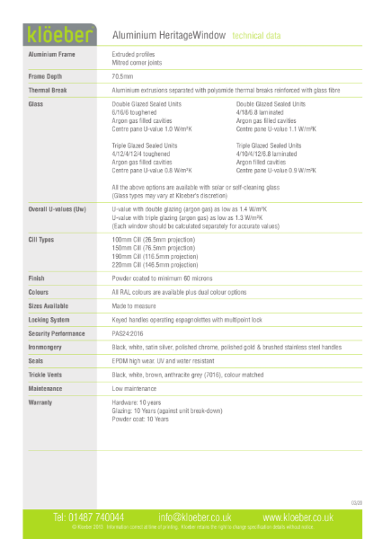 Data Sheet: Aluminium Heritage Casement Window