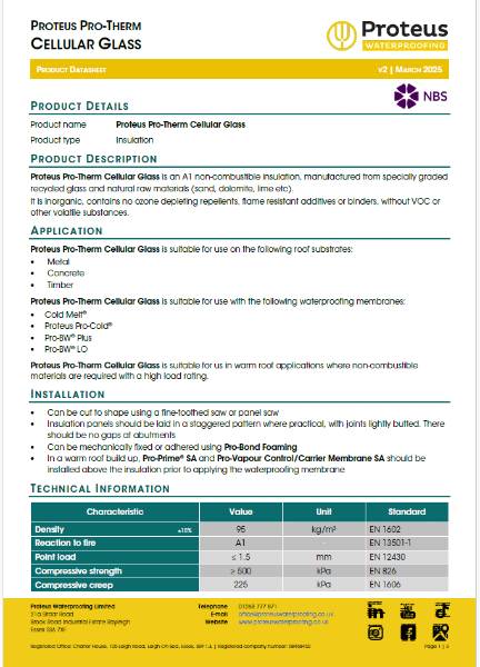 Product Data Sheet - Proteus Pro-Therm Cellular Glass