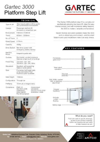 Gartec 3000 Platform StepLift Information Sheet