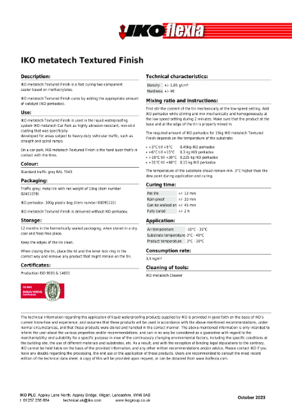 Technical Data Sheet (TDS) - IKO metatech Textured Finish