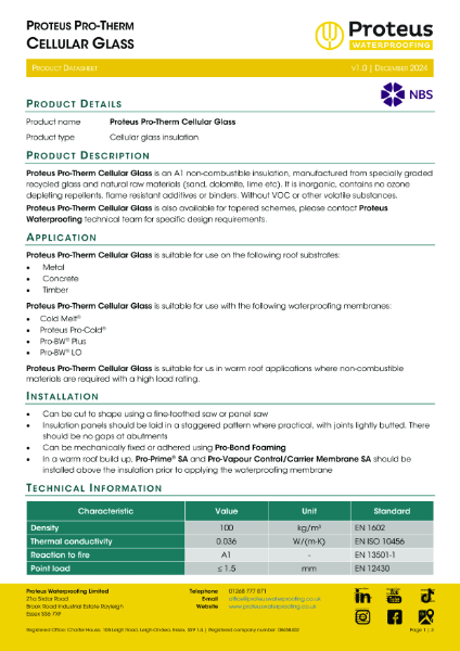 Product Data Sheet - Proteus Pro-Therm Cellular Glass