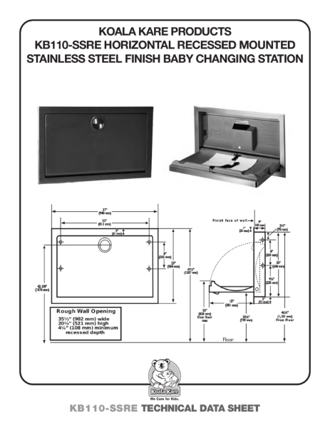 KOALA KARE PRODUCTS KB110-SSRE - Horizontal Recessed Mounted Stainless Steel Finish Baby Changing Station